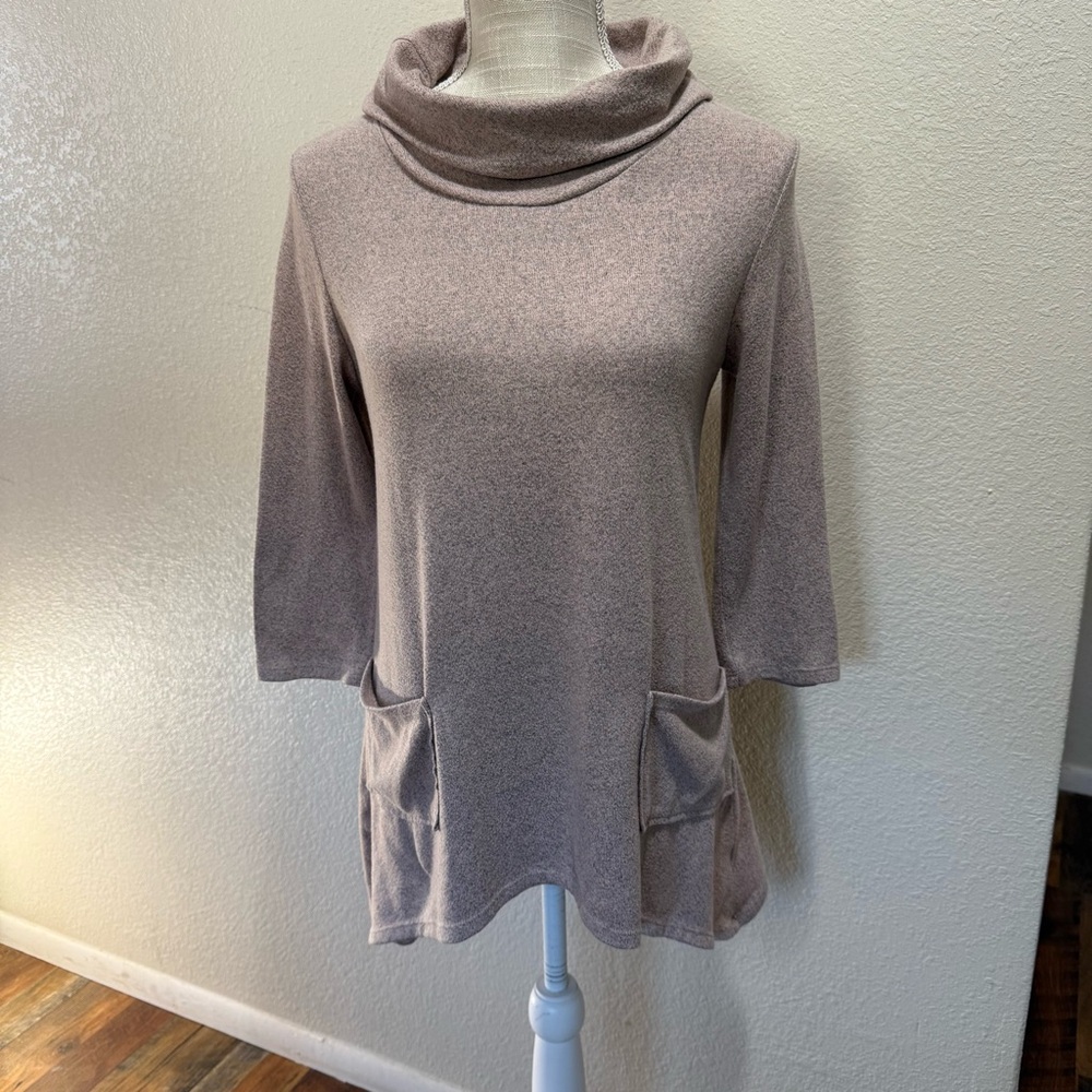 SJS Taupe Cowl Neck Lightweight Sweater Top - Size Small
